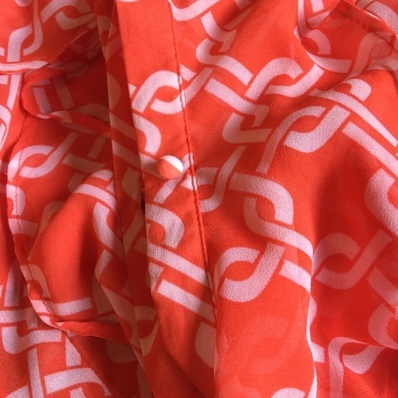 Banana Republic Blouse Top Lightweight Ruffles Flowy Flutter Sleeves Warm Print - Picture 12 of 16